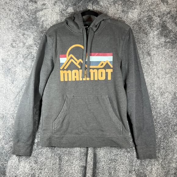 Marmot Hoodie Mens Small Gray Logo Pullover Sweatshirt Pockets Outdoors Work - Picture 1 of 8